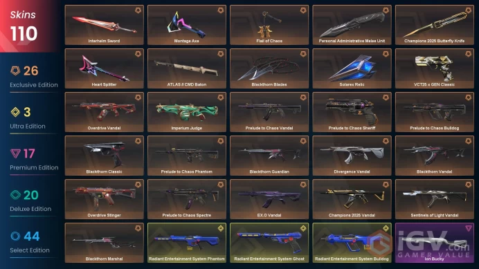 [KOREA] 100 Skins | 8 Knife | Full Acces |Radiant Entertainment System/Champions 2025/Personal Administrative Melee Unit