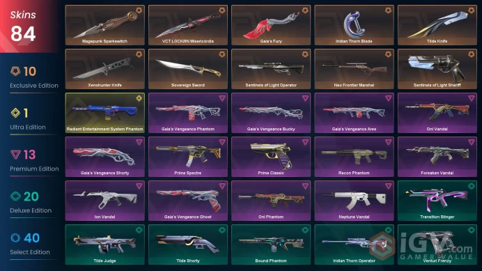 [KOREA] 84 Skins | 7 Knife| Full Acces | VCT LOCK//IN Misericórdia / Gaia's Fury / Sovereign Sword / Radiant Entertainment System Phantom |