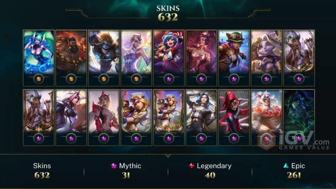 EUW | 632 SKIN | UNRANKED | 1024 LVL | 198K+ BE | MAIL CHANGEABLE LEGAUE OF LEGENDS ACCOUNT