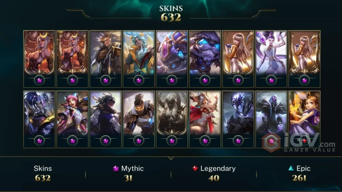 EUW | 632 SKIN | UNRANKED | 1024 LVL | 198K+ BE | MAIL CHANGEABLE LEGAUE OF LEGENDS ACCOUNT