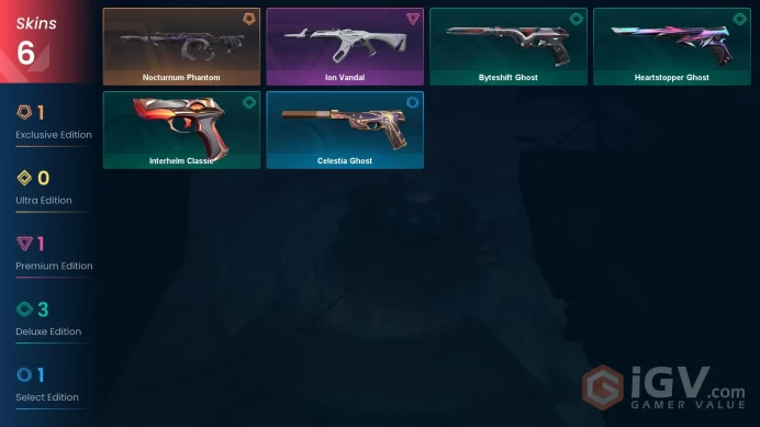 AP | 6 skins | Nocturnum Phantom | Ion Vandal | Byteshift Ghost | Heartstopper Ghost | Interhelm Classic | Celestia Ghost | A1880