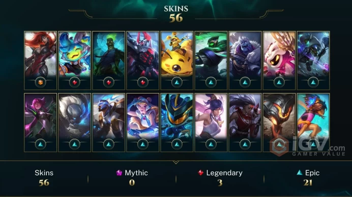EUW 56 Skins 172 Champs | Lil' Slugger Trundle | Three Honors Shen | Sonoran Kog'Maw | Three Honors Akshan | Goalkeeper Blitzcrank | Q4200