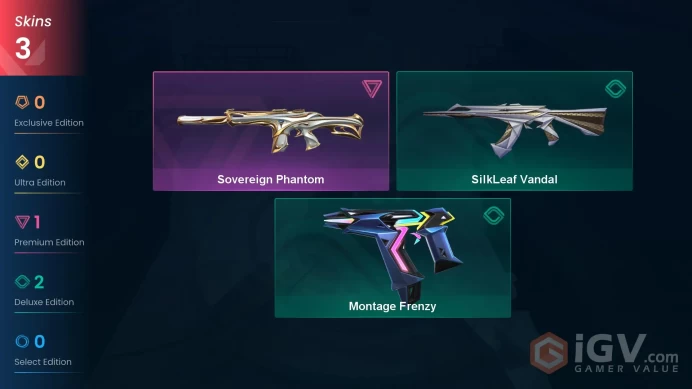 EU | 3 skins | Sovereign Phantom | SilkLeaf Vandal | Montage Frenzy | E7822