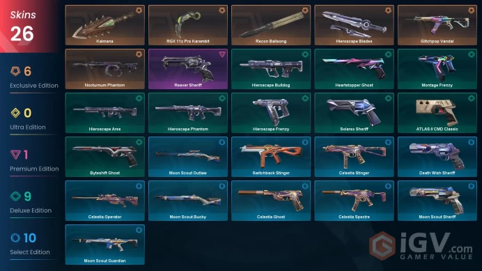 EU | 26 skins | RGX 11z Pro Karambit | Recon Balisong | Nocturnum Phantom | Glitchpop Vandal | Kaimana | Hieroscape Blades | F2692