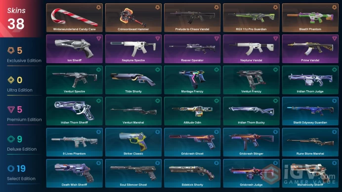 NA | 38 skins | BlastX Phantom | Prelude to Chaos Vandal | Prime Vandal | Crimsonbeast Hammer | Winterwunderland Candy Cane | A7072