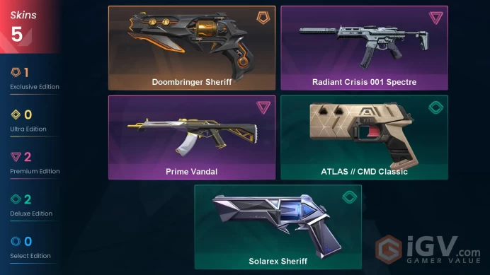 EU 5 skins | Doombringer Sheriff | Radiant Crisis 001 Spectre | Prime Vandal | Solarex Sheriff | ATLAS // CMD Classic | V0395