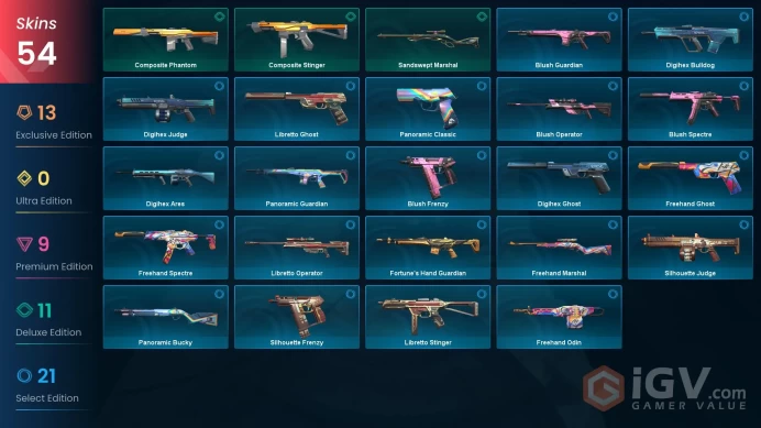 EU+54 skin+Total consumption 48000 VP+Bronze 3+Yoru's Stylish Butterfly Comb+Araxys Bio-Atomizers+Reaver Karambit+RGX 11z Pro Vandal    3.23.3