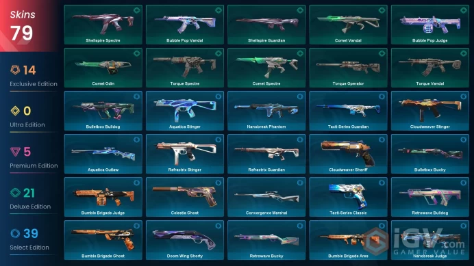 EU+79 skins+Total consumption 42000 VP+Gold 2+RGX 11z Pro Karambit+Araxys Bio-Atomizers+RGX 11z Pro Vandal+Mystbloom Operator.3.23.4