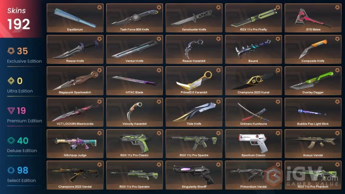 AP/THA 109850 VP VCT LOCK//IN Misericórdia Champions 2023 Kunai Champions 2023 Vandal RGX 11z Pro Operator Magepunk Sparkswitch Reaver Karambit