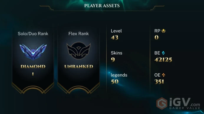 DIA 1 14LP - +24/25LP GAIN- MASTER LOBBY- 9 SKIN- 42K B,E- HANDMADE SAFETY ACCOUNT-  INSTANT DELIVERY -EMAIL CHANGEABLE 