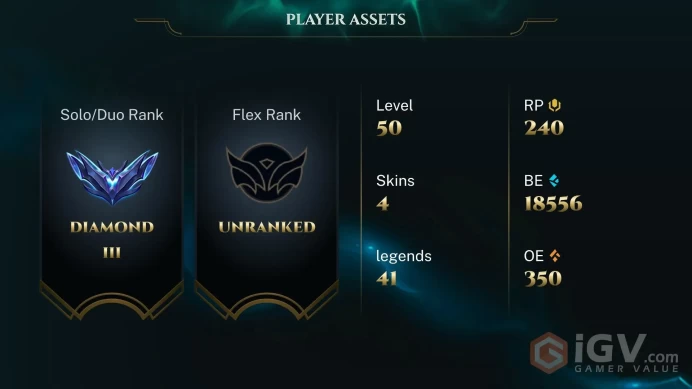 [S16 - SP1] EUW / DIAMOND III 50LP / 18KBE / 41 CHAMPİONS / 4 SKİN / HANDMADE / CHANGEABLE MAİL