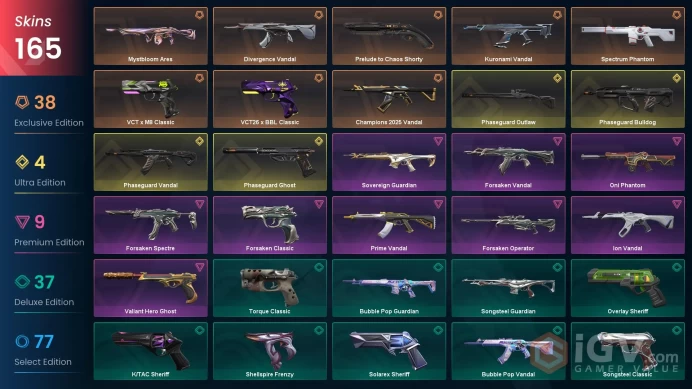 VALORANT EU WEST SERVER 165 SKİNS (+19 KNİFE, PHASEGUARD +CHAMPİONS 2024+2025 PACKED, KOGİTSUNE+5 YEARS KNİFE++)AUTO DELIVERY FULL ACCESS