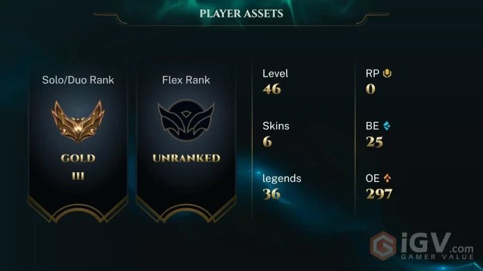  EUNE  6 SKINS  GOLD 3  36 CHAMPIONS  46 LEVEL  INSTANT DELIVERY  FULL ACCESS  FAr08 
