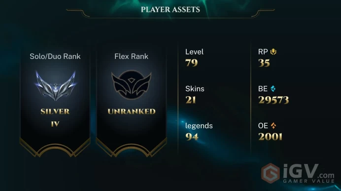  SG  33 SKINS  SILVER 4  94 CHAMPIONS  79 LEVEL  INSTANT DELIVERY  FULL ACCESS  FAxz8 