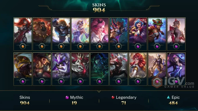 EUW | 904 SKIN | PLATIN IV | 1006 LVL | 23K+ BE | MAIL CHANGEABLE LEAGUE OF LEGENDS ACCOUNT