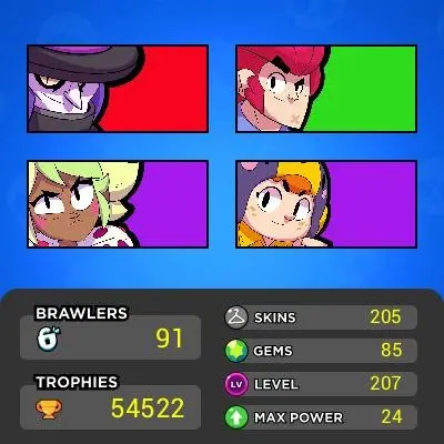 BRAWL STARS ACC || 91/100 BRAWLERS || 54K TROPHIES  || 9 MAX 15 HYPER CHARGE || 24 MAX BRAWLERS || 205 SKINS || 2 HYPER CHARGE  3 LEGENDARY||KB2