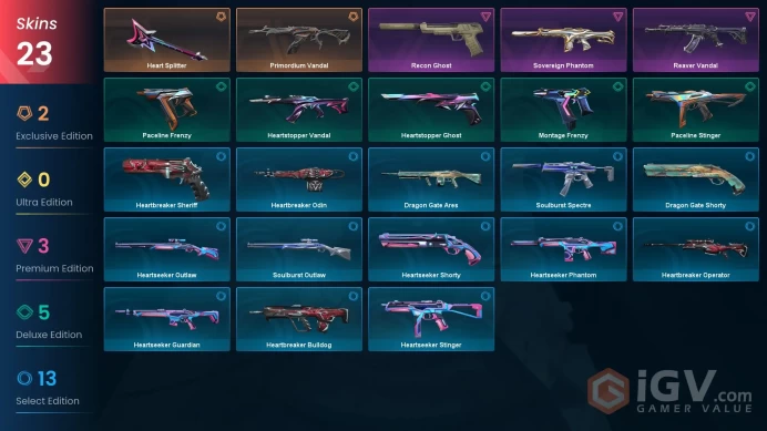 23 Skin // EU-TR // Primordium Vandal + Reaver Vandal + Sovereign Phantom + Recon Ghost+ Knife //FULL Access// Valorant Best Skins // Platinum 1