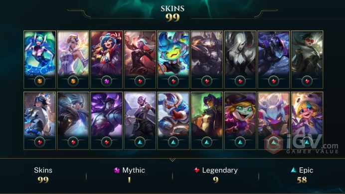 [D126] NA/EUW/OCE/JP/ 172 heroes / 99skins /  Instant Delivery/ Can change bound email and password/Can be transferred to any server