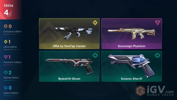 AP | VP 325 | LVL 72 | ORA by OneTap Vandal | Sovereign Phantom | Solarex Sheriff | Byteshift Ghost | V0369