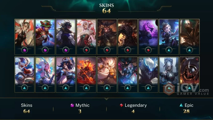 NA 92 Skins | High Noon Senna | Divine Soraka | Vancouver Amumu | Masque of the Black Rose Elise | Three Honors Shen | W8173