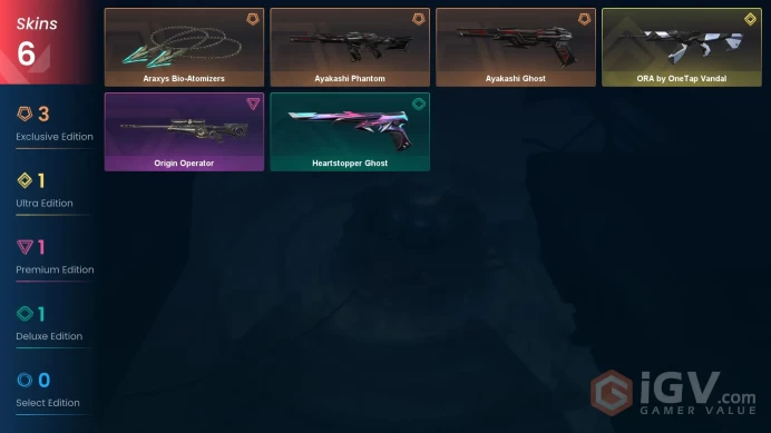 EU | VP 314 | LVL 37 | ORA by OneTap Vandal | Ayakashi Phantom | Araxys Bio-Atomizers | Ayakashi Ghost | Origin Operator | Heartstopper | V0424