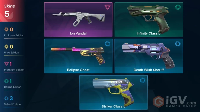 AP | 5 skins | Ion Vandal | Infinity Classic | Death Wish Sheriff | Eclipse Ghost | Striker Classic | T7609