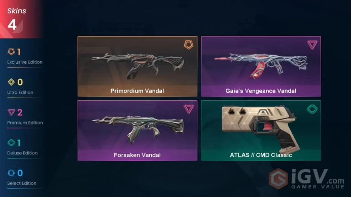 AP | 4 skins | Primordium Vandal | Forsaken Vandal | Gaia's Vengeance Vandal | ATLAS // CMD Classic | H7802
