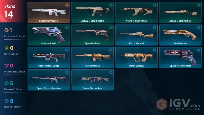 AP 14 skins | Spectrum Phantom | ATLAS // CMD Vandal | ATLAS // CMD Outlaw | Solarex Sheriff | Byteshift Ghost | ATLAS // CMD Spectre | V0241