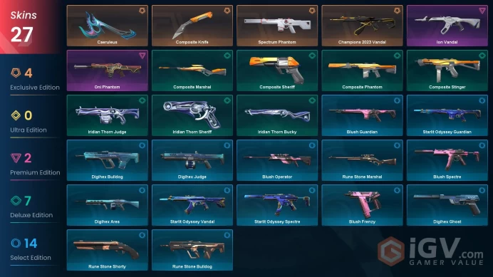 EU+27 skins+16000VP+Iron 3+Champions 2023 Vandal+Caeruleus+Composite Knife+Spectrum Phantom+No phone3.30.2