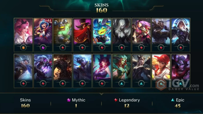 LAN -160+ PERFECT SKINS - 381 LVL - ALL CHAMPIONS -LAST SEASON HIGH MMR- EMAIL CHANGEABLE - INSTANT DELIVERY 