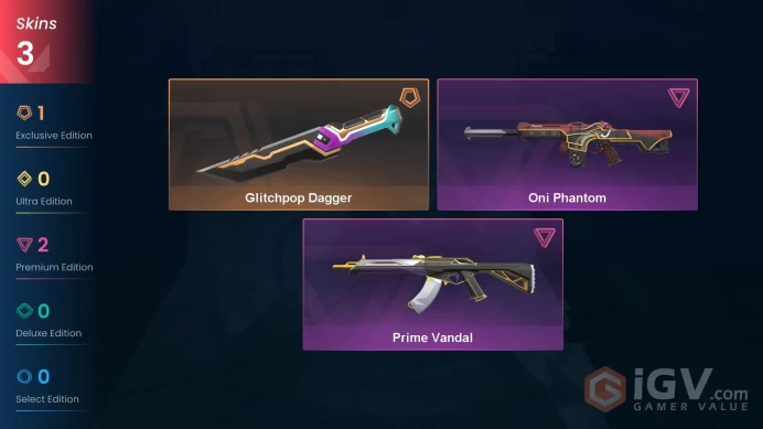 EU Full Access | 3 Skins Glitchpop Dagger + Prime Vandal + Oni Phantom | Gold 2 Last Rank