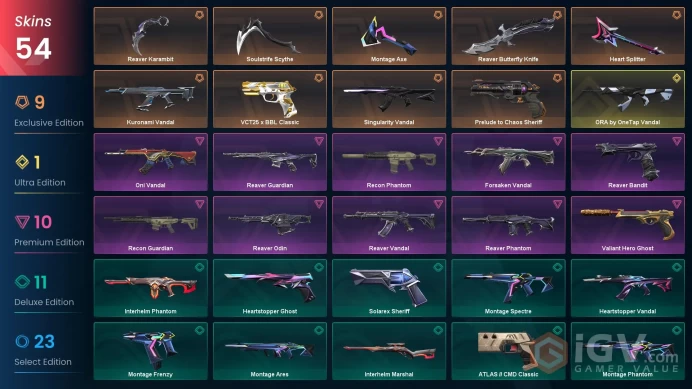 EU/TR - 18 Premium Skins-Reaver Butterfly Knife-Reaver Karambit-Soulstrife Scythe-VCT25 x Classic-Forsaken Vandal-Kuronami Vandal / Full Access