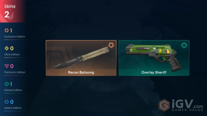 EU - LVL 45 - Unranked - 1 Knife - 2 Skins (~3,550 VP) Recon Balisong, Overlay Sheriff