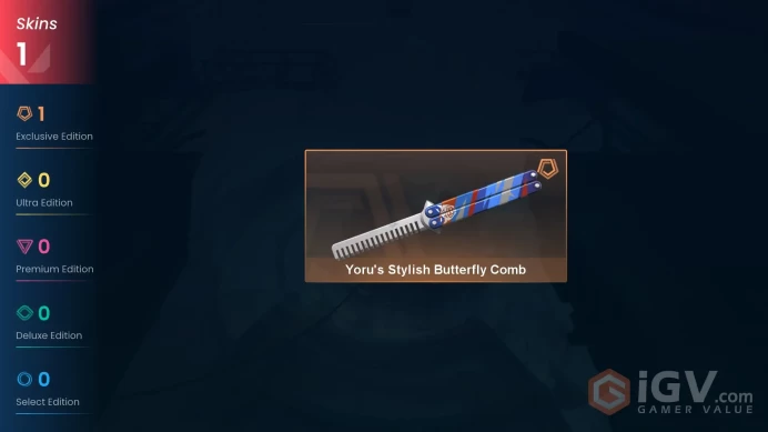 EU - LVL 22 - Unranked - 1 Knife - 1 Skin (~3,550 VP) Yoru's Stylish Butterfly Comb