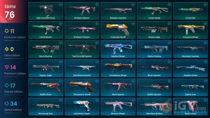 EU - LVL 86 - Unranked - 6 Knifes - 76 Skins(~53,125 VP) Araxys Vandal, RGX 11z Pro Firefly, Mystbloom Kunai, Primordium Phantom, Reaver Karambi