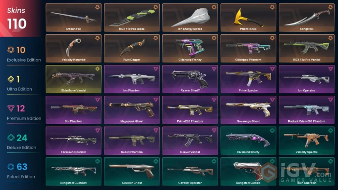 EU / 109 LUX SKINS (Elderflame Vandal+Reaver Vandal+Reaver Sheriff+RGX 11z Pro Vandal) + 7 KNIVES (Prism III Axe) / MAIL (FULL ACCESS)
