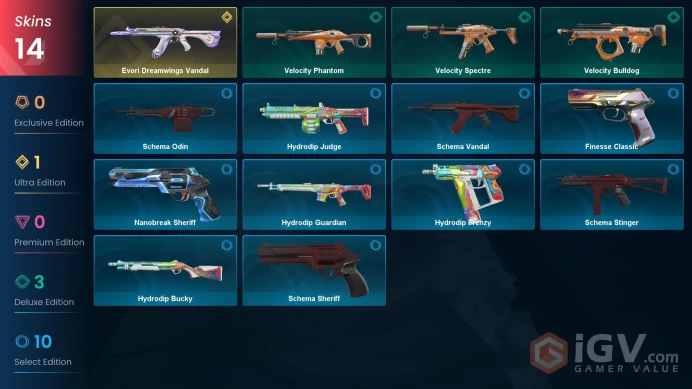 EU | Valorant Account | 14 Skins | 1175 VP | Evori Dreamwings Vandal | Velocity Phantom | Hydrodip Guardian | Schema Sheriff