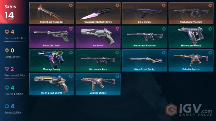 EU | VP 450 | LVL 54 | EX.O Vandal | Singularity Butterfly Knife | Nocturnum Phantom | Switchback Ascender | Ion Sheriff | Soulstrife Gh | V0586