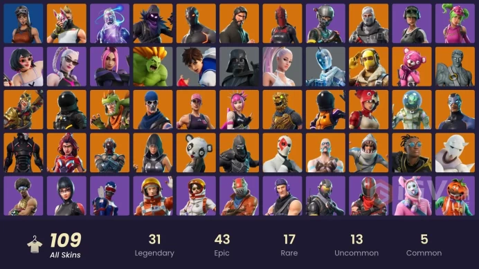 FA | 108 skins | OG STW | Galaxy | The Reaper | Elite Agent | Omega (stage 5) | Trailblazer | Freediver | Rogue Agent | Havoc 