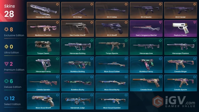 NA 28 skins 2 knifes | EX.O Outlaw | Hieroscape Blades | EX.O Edge | Neo Frontier Sheriff | EX.O Spectre | EX.O Sheriff | EX.O Vandal | V0280