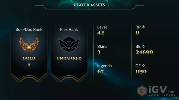  EUW  4 SKINS  GOLD 2  67 CHAMPIONS  42 LEVEL  INSTANT DELIVERY  FULL ACCESS  FH8F0 