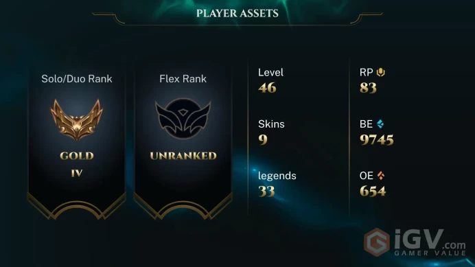 EUNE 9 SKINS GOLD 4 33 CHAMPIONS 46 LEVEL INSTANT DELIVERY FULL ACCESS FGKdK