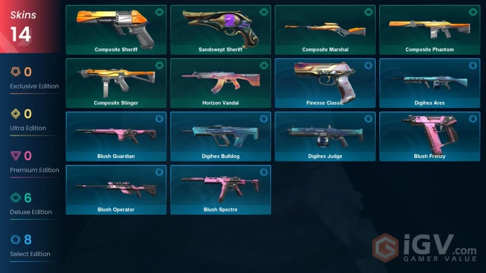  AP  14 SKINS  VALUE: 1275 VP  RANKED READY  75 LEVEL  INSTANT DELIVERY  FULL ACCESS  FH1nv 