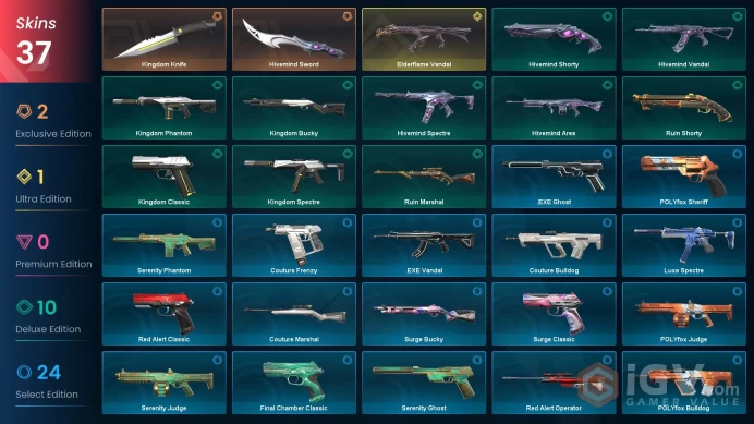 EU | Valorant Account | 37 Skins | Elderflame Vandal | Hivemind Sword | Kingdom Knife | Kingdom Phantom | Ruin Shorty