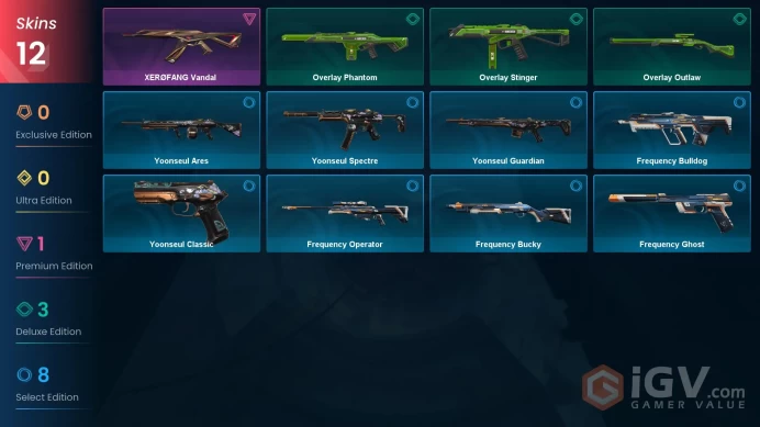 EU | Valorant Account | 12 Skins | XERØFANG Vandal | Overlay Phantom | Frequency Ghost | Overlay Stinger