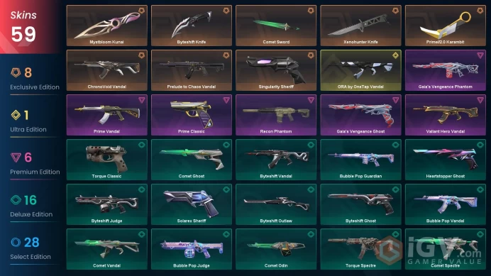 64EU/TR Market&V25 ACT6 Plat III &Prime//2.0 Karambit-Mystbloom Kunai-Xerofang Knife-Prime/ChronoVoid/Prelude/ORA/Valiant Vandal-Recon/Gaia's PH