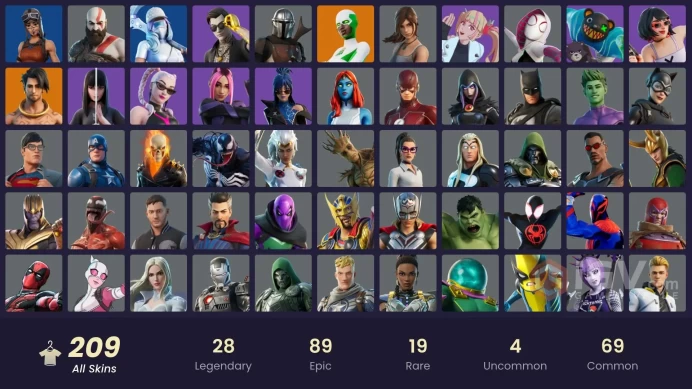 (PC PSN XBOX) 209 skins | Renegade Raider | Master Chief | Gold Kratos | Lina Scorch | Aloy | Vivi Chroma | Era | Joey | Predator | The Imagined