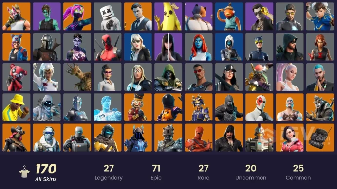 (PC PSN XBOX) 170 skins | 73 PURCHASED SKINS / CHUN-LI / MARSHMELLO / GALAXIA / DARK BOMBER /  Gold Midas | WORLD CUP | Gold Brutus | Clutch | M