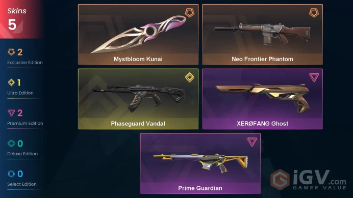 Na-Usa-Can | Mystbloom Kunai | Phaseguard Vandal | Neo Frontier Phantom | Prime Guardian | Xerofang Ghost | 5 Skins | Level 20 | Full Acc