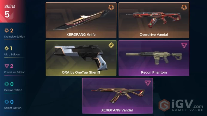 Na-Usa-Can | Xerofang Knife | Overdrive Vandal | Xerofang Vandal | Recon Phantom | ORA by OneTap Sheriff | 4 Skins | Level 20 | Full Acc